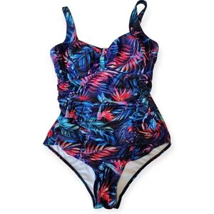 Vibrant Tropical Palm One Piece Retro Swimsuit Size 14W